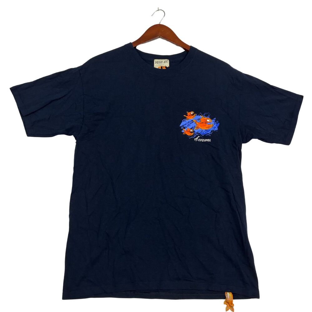 Pirana Joe Cozumel Mexico T Shirt Mens Large Navy Blue Fish Graphic Dive Tee